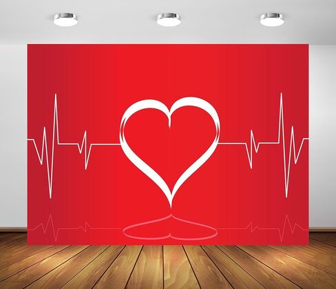 BELECO 7x5ft Fabric Red Heart Love Backdrop Heartbeat Line Valentines Day Background Valentine's Party Decorations Photoshoot Studio Props in Saudi Arabia