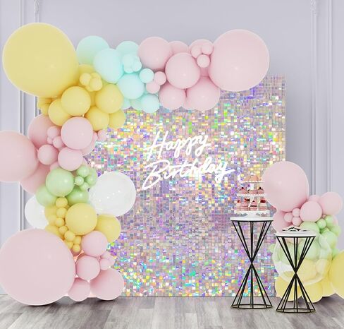 Champagne Gold Shimmer Wall Backdrop 24 Pcs, Square Sequin Panel Decoration, Glitter Silver Photo Backdrop for Wedding Anniversary Birthday 6ftx4ft in Saudi Arabia