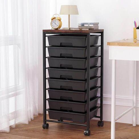 Rolling Cart with 8 Drawers, Storage Drawers Cart with Wooden Tabletop and Lockable Wheels, Craft Storage for Living Room, Office, Classroom, Craft Room, Bedroom in Saudi Arabia