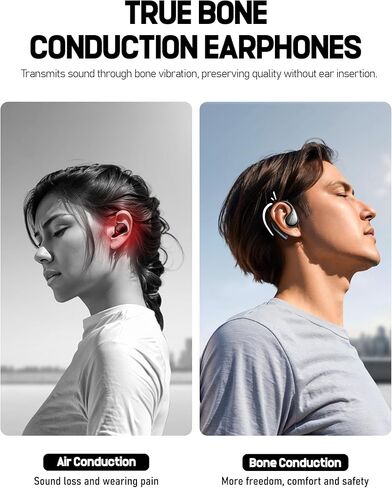 سماعات رأس T60 لاسلكية للتوصيل العظمي، سماعات أذن OWS مفتوحة مع خطافات للأذن، بلوتوث 5.4، خفيفة الوزن وقوية، وقت تشغيل 25 ساعة، مقاومة للماء IPX6، لركوب الدراجات واليوجا وتمارين الجيم in Kuwait