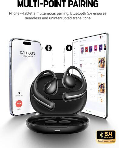 سماعات رأس T60 لاسلكية للتوصيل العظمي، سماعات أذن OWS مفتوحة مع خطافات للأذن، بلوتوث 5.4، خفيفة الوزن وقوية، وقت تشغيل 25 ساعة، مقاومة للماء IPX6، لركوب الدراجات واليوجا وتمارين الجيم in Kuwait