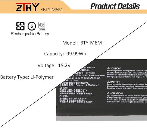 BTY-M6M Battery Replacement for MSI GS66 Stealth 10SE 10SF 11UE 11UH GE66 Raider GE76 Raider GE76 Dragon Tiamat 10SD 10SE 10UE 10UG 10UH 11UE 11UG WS66 10TK 10TL WE76 11UK 11UM Creator 15 A10SD A10SE in Saudi Arabia