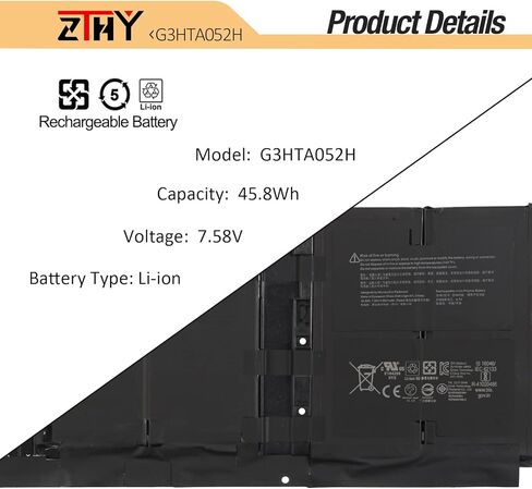 ZTHY G3HTA052H DYNT02 استبدال بطارية لجهاز Microsoft Surface Laptop 3 Gen 13.5 بوصة طراز 1867 1868 Series Laptop 7.58V 45.8Wh 6041mAh (ليس لجهاز Surface Laptop 3 15 بوصة) in Kuwait