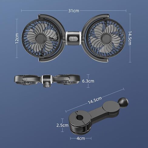 Two Head USB Car Fan For Back Seat 5V Foldable And Multiple Angled Rotation Headrest Ventilation Fan For Various Vehicles in Saudi Arabia