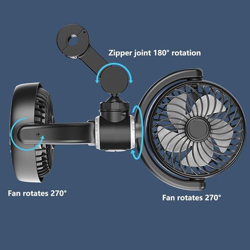 Two Head USB Car Fan For Back Seat 5V Foldable And Multiple Angled Rotation Headrest Ventilation Fan For Various Vehicles in Saudi Arabia