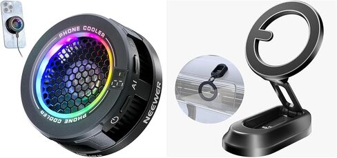 NEEWER Basics PA069 Magnetic Phone Cooler + PA118 Magnetic Phone Holder for Car, Low Noise USB Cooling Fan with Smart Temp Control, RGB Light, Compatible with MagSafe iPhone iPad Samsung for Gaming in Saudi Arabia