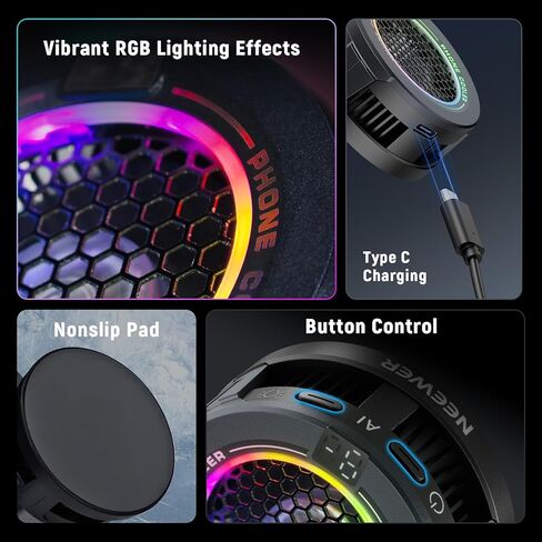 NEEWER Basics PA069 Magnetic Phone Cooler + PA118 Magnetic Phone Holder for Car, Low Noise USB Cooling Fan with Smart Temp Control, RGB Light, Compatible with MagSafe iPhone iPad Samsung for Gaming in Saudi Arabia