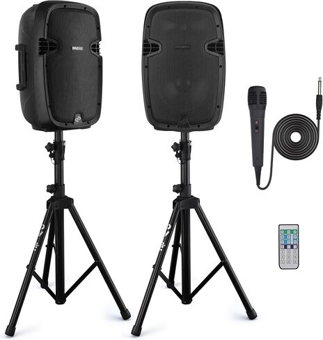 Pyle Wireless Portable PA Speaker System - 1000W High Powered Bluetooth Compatible Active + Passive Pair Outdoor Sound Speakers W/USB SD MP3 AUX - 35mm Mount, 2 Stand, Microphone, Remote in Saudi Arabia