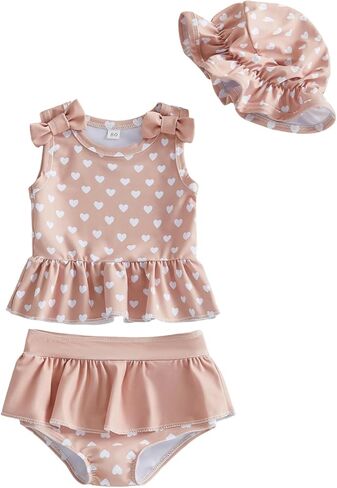 طفل فتاة القماش القطني ملابس السباحة البقرة طباعة أكمام كشكش الأعلى سروال سباحة قصير قبعات الشمس الرضع طفل 3 قطعة ثوب السباحة in Kuwait