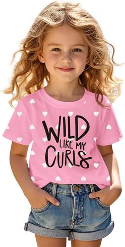 IZYJOY Toddler Baby Girls Shirt Wild Like My Curls T-Shirts Funny Curly Hair Short Sleeve Top White Heart Graphic Summer Tees in Saudi Arabia