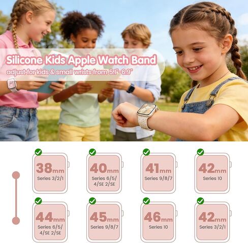 سوار رياضي متوافق مع سوار ساعة Apple للأطفال مقاس 38 مم 40 مم 41 مم 42 مم 44 مم 45 مم 46 مم، حزام سيليكون بلاستيكي ناعم معاد تدويره لسلسلة iWatch 10 9 8 7 6 5 4 3 SE SE2 SE3 للأولاد والبنات in Saudi Arabia