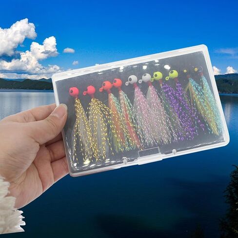 10pcs Fishing Jigs Crappie Jig Head Fishing Lures Hook Jigs Kit with Feather Fly Fishing Hand Tied Marabou Jig for Crappie Trout Walleye Panfish in Saudi Arabia