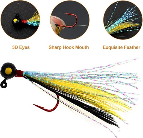 10pcs Fishing Jigs Crappie Jig Head Fishing Lures Hook Jigs Kit with Feather Fly Fishing Hand Tied Marabou Jig for Crappie Trout Walleye Panfish in Saudi Arabia