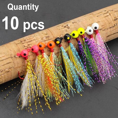 10pcs Fishing Jigs Crappie Jig Head Fishing Lures Hook Jigs Kit with Feather Fly Fishing Hand Tied Marabou Jig for Crappie Trout Walleye Panfish in Saudi Arabia