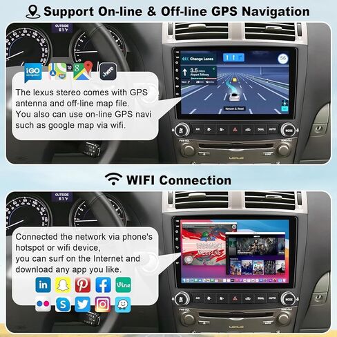 راديو ترقية ستيريو للسيارة 4G+64G لسيارة Lexus IS250 IS350 2006-2012، شاشة لمس 10.1 بوصة Android 12 ستيريو يدعم Carplay اللاسلكي/Android Auto/WiFi/GPS/Bluetooth5.2/كاميرا احتياطية/FM/SWC in Kuwait