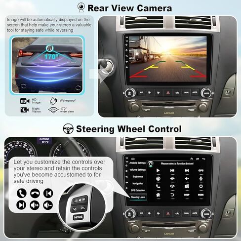 راديو ترقية ستيريو للسيارة 4G+64G لسيارة Lexus IS250 IS350 2006-2012، شاشة لمس 10.1 بوصة Android 12 ستيريو يدعم Carplay اللاسلكي/Android Auto/WiFi/GPS/Bluetooth5.2/كاميرا احتياطية/FM/SWC in Kuwait