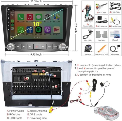 راديو ترقية ستيريو للسيارة 4G+64G لسيارة Lexus IS250 IS350 2006-2012، شاشة لمس 10.1 بوصة Android 12 ستيريو يدعم Carplay اللاسلكي/Android Auto/WiFi/GPS/Bluetooth5.2/كاميرا احتياطية/FM/SWC in Kuwait