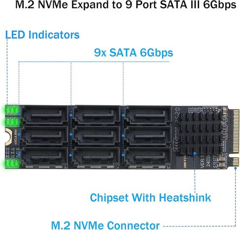 M.2 to SATA Adapter [9-Port]+M.2 to SATA 3.0 Adapter [6-Port] withCable in Saudi Arabia