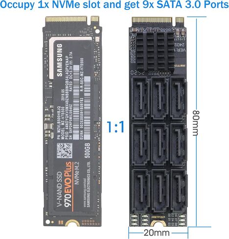 M.2 to SATA Adapter [9-Port]+M.2 to SATA 3.0 Adapter [6-Port] withCable in Saudi Arabia