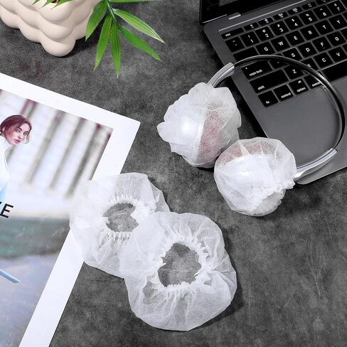 500 قطعة من أغطية سماعات الرأس للاستعمال مرة واحدة من cobee، أغطية وسائد أذن غير منسوجة مقاس 11 سم/4.3 بوصة، غطاء صحي قابل للتمدد لسماعات الرأس على الأذن باللون الأبيض in Kuwait