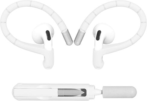 خطافات أذن سلكية من Adhiper لأجهزة Airpods Pro 1 و2 وAirpods 4 و3 Gen [حبل إضافي مضاد للفقد ومجموعة تنظيف 3 في 1]، إكسسوارات رياضية مضادة للانزلاق لسماعات الأذن من سلسلة Airpods - أبيض in Kuwait