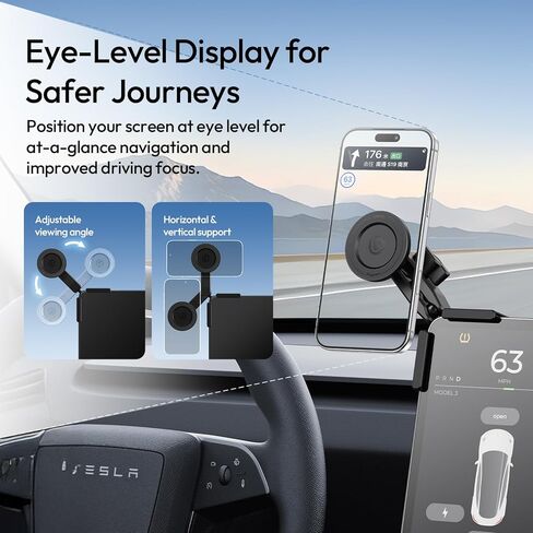 ULANZI حامل هاتف لـ Tesla، حامل هاتف سيارة مغناطيسي لملحقات شاشة Tesla 3/Y/S/X، حامل هاتف مغناطيسي قوي قابل للتعديل 360 درجة للسيارة متوافق مع iPhone 17 16 Pro Max، ملحقات Tesla in Kuwait