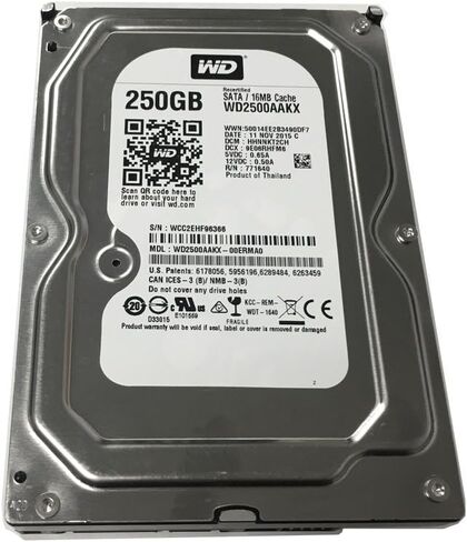 ويسترن ديجيتال كافيار بلو WD2500AAKX 250 جيجابايت 7200 دورة في الدقيقة 16 ميجابايت كاش ساتا 6.0 جيجابايت/ثانية 3.5 بوصة محرك الأقراص الصلبة الداخلي (متجدد) مع ضمان لمدة سنة واحدة in Kuwait
