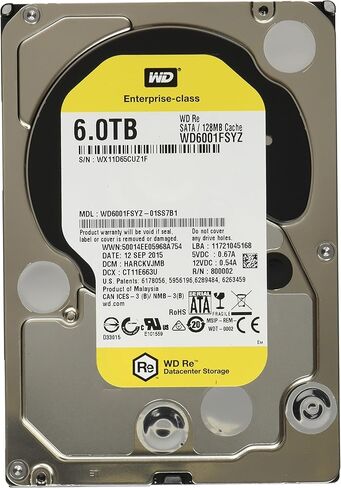 محرك الأقراص الصلبة WD 6 تيرابايت 3.5 بوصة Re 7200 RPM SATA III سعة 128 ميجابايت لذاكرة التخزين المؤقتة/محرك الأقراص الصلبة Enterprise OEM (WD6001FSYZ) (متجدد) in Kuwait