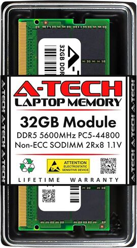 استبدال ذاكرة الوصول العشوائي A-Tech سعة 32 جيجابايت لجهاز HP N50075-001 | وحدة ذاكرة الكمبيوتر المحمول DDR5 5600MHz PC5-44800 SODIMM 2Rx8 1.1V 262-Pin Non-ECC (N50075-001-ATC) in Kuwait