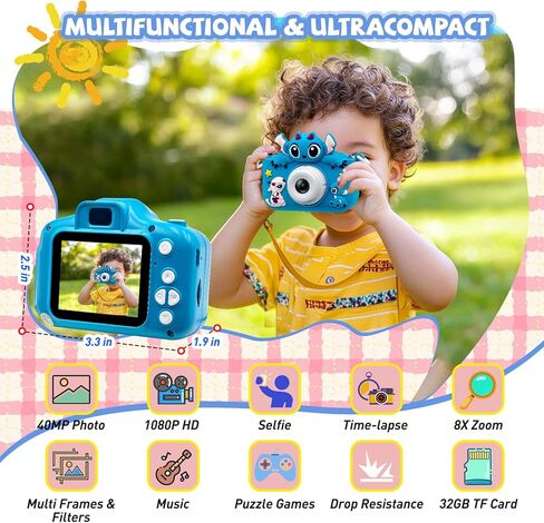 Kids Camera Toddler Digital Camera Little Girls Toy Camera for 3 4 5 7+ Years Old Boys Christmas Birthday Gifts for Kids Digital Cameras Selfie 40MP Dual Lens 1080P HD Video with 32GB SD Card(B) in Saudi Arabia