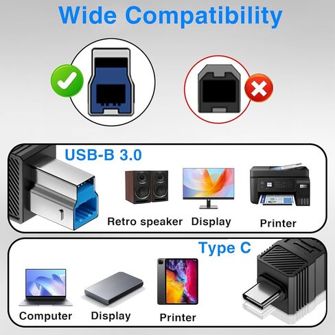 محول Duttek USB C إلى USB من النوع B، محول USB C ذكر إلى طابعة ذكر لأجهزة الصوت/القرص الصلب الخارجي/الماسح الضوئي/لوحة المفاتيح/الطابعة/البيانو الكهربائي DAC، التوصيل والتشغيل، عبوتان in Kuwait