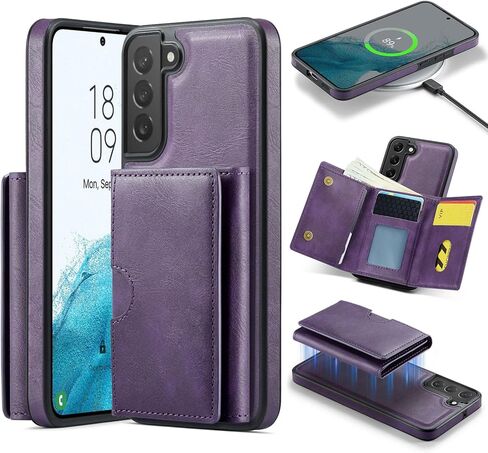 Asuwish Phone Case for Samsung Galaxy S22 5G Wallet Magnetic Detachable Cell Cover with Wireless Charging and RFID Blocking Credit Card Holder Flip Stand Hard S 22 22S 4G G5 6.1 inch Women Men Purple in Saudi Arabia