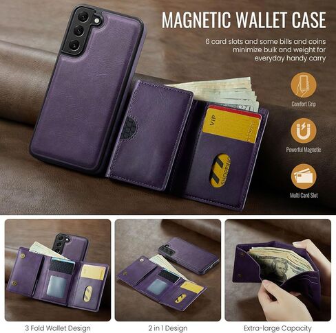 Asuwish Phone Case for Samsung Galaxy S22 5G Wallet Magnetic Detachable Cell Cover with Wireless Charging and RFID Blocking Credit Card Holder Flip Stand Hard S 22 22S 4G G5 6.1 inch Women Men Purple in Saudi Arabia