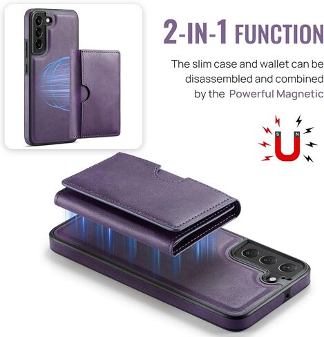 Asuwish Phone Case for Samsung Galaxy S22 5G Wallet Magnetic Detachable Cell Cover with Wireless Charging and RFID Blocking Credit Card Holder Flip Stand Hard S 22 22S 4G G5 6.1 inch Women Men Purple in Saudi Arabia