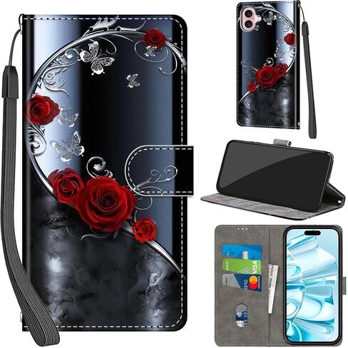 حافظة محفظة لهاتف iPhone 16، [مسند] حامل 3 بطاقات [غلاف داخلي من مادة TPU مقاوم للصدمات]، غطاء قلاب واقٍ مغناطيسي من جلد البولي يوريثان مقاس 6.1 بوصة، فراشة وردية in Kuwait