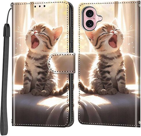 حافظة محفظة لهاتف iPhone 16، [مسند] حامل 3 بطاقات [غلاف داخلي من مادة TPU مقاوم للصدمات]، غطاء قلاب واقٍ مغناطيسي من جلد البولي يوريثان مقاس 6.1 بوصة، فراشة وردية in Kuwait