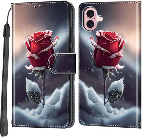 حافظة محفظة لهاتف iPhone 16، [مسند] حامل 3 بطاقات [غلاف داخلي من مادة TPU مقاوم للصدمات]، غطاء قلاب واقٍ مغناطيسي من جلد البولي يوريثان مقاس 6.1 بوصة، فراشة وردية in Kuwait