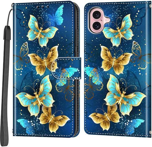 حافظة محفظة لهاتف iPhone 16، [مسند] حامل 3 بطاقات [غلاف داخلي من مادة TPU مقاوم للصدمات]، غطاء قلاب واقٍ مغناطيسي من جلد البولي يوريثان مقاس 6.1 بوصة، فراشة وردية in Kuwait