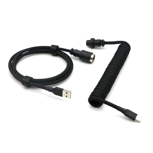 Pro Coiled Keyboard Cable, Double-Sleeved Mechanical Keyboard Cable with 5Pin GX16 Aviator, 1.2m USB A to USB Type C (Black) in Saudi Arabia