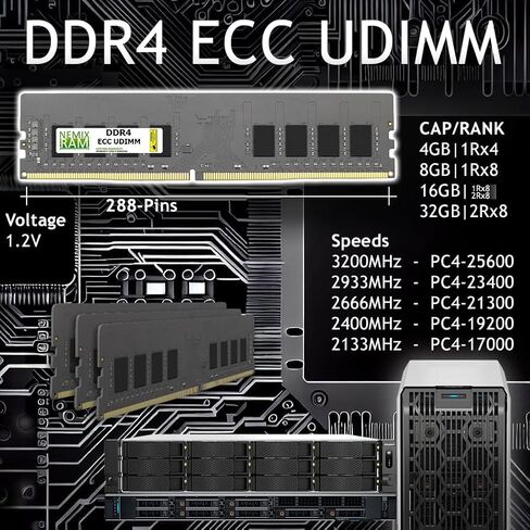 NEMIX RAM 16GB (1X16GB) DDR4 2133MHZ PC4-17000 2Rx8 1.2V 288-PIN ECC UDIMM متوافق مع ذاكرة Supermicro MEM-DR416L-CL01-EU21 ECC غير المخزنة in Kuwait