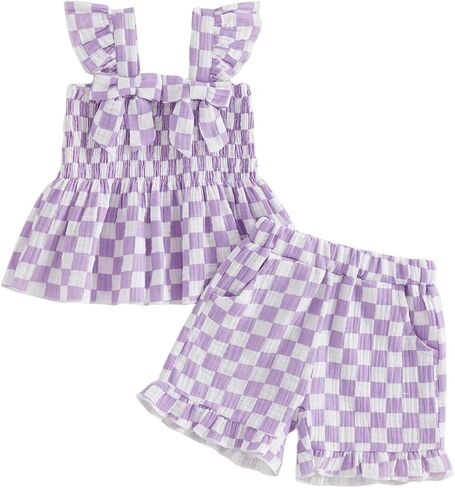 Toddler Baby Girl Daisy Outfit Summer Clothes Bowknot Smocked Camisole Tank Top Ruffle Shorts Set in Saudi Arabia