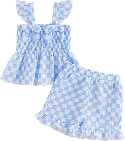Toddler Baby Girl Daisy Outfit Summer Clothes Bowknot Smocked Camisole Tank Top Ruffle Shorts Set in Saudi Arabia