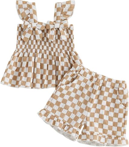 Toddler Baby Girl Daisy Outfit Summer Clothes Bowknot Smocked Camisole Tank Top Ruffle Shorts Set in Saudi Arabia