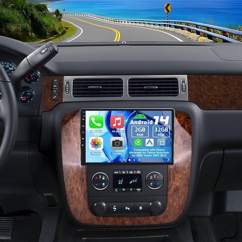 Android 14 Double Din Car Stereo Radio for Chevy Silverado Tahoe Suburban for GMC Yukon 2007-2012,9" Carplay Android Auto GPS WiFi Bluetooth RDS DSP SWC Mirrorlink Mic Backup Camera in Saudi Arabia