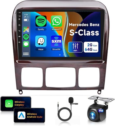 2+64G for Mercedes Benz S-Class W220 S280 S320 S350 S400 S430 S500 S600 S55 AMG 99-07 Car Radio Wireless Carplay/Android Auto,Android Car Stereo 9 Inch GPS DSP WiFi FM/RDS+Backup Camera in Saudi Arabia