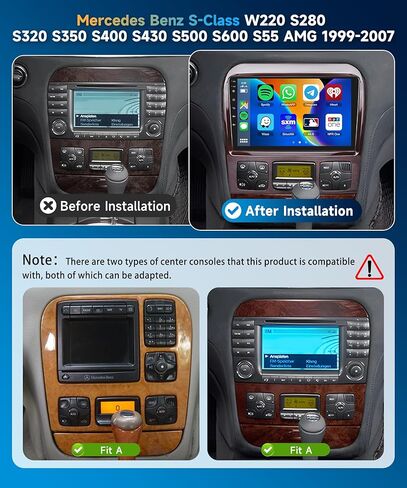 2+64G for Mercedes Benz S-Class W220 S280 S320 S350 S400 S430 S500 S600 S55 AMG 99-07 Car Radio Wireless Carplay/Android Auto,Android Car Stereo 9 Inch GPS DSP WiFi FM/RDS+Backup Camera in Saudi Arabia