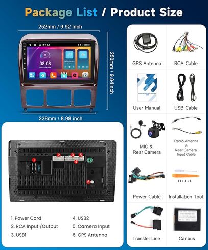 2+64G for Mercedes Benz S-Class W220 S280 S320 S350 S400 S430 S500 S600 S55 AMG 99-07 Car Radio Wireless Carplay/Android Auto,Android Car Stereo 9 Inch GPS DSP WiFi FM/RDS+Backup Camera in Saudi Arabia