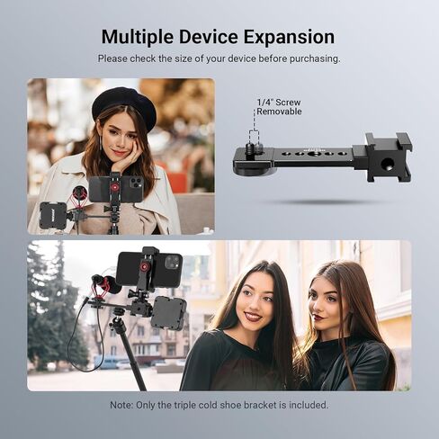NEEWER Triple Cold Shoe Mount Plate for Mic LED Light, Metal Extension Bracket Microphone Stand Rig 1/4" 3/8" Compatible with DJI OSMO Mobile Zhiyun Feiyu Vimble Hohem Phone Gimbal Stabilizer, CA173 in Saudi Arabia