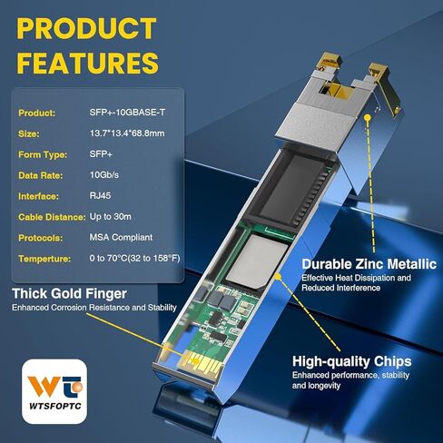 1.25/5/10G-T SFP+ to RJ45 Transceiver, 4 Pack Auto-Negotiation CAT.6a Copper SFP+ Ethernet Module, up to 30-Meter, up to 30m, for Cisco, Netgear and More in Saudi Arabia