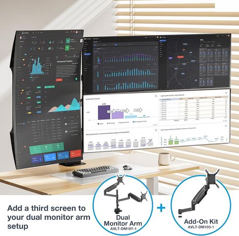 AVLT Dual 57 Inch Heavy Duty Stacking Monitor Arm and Single Monitor Arm Add-On Kit Easy to Install Top Mount in Saudi Arabia